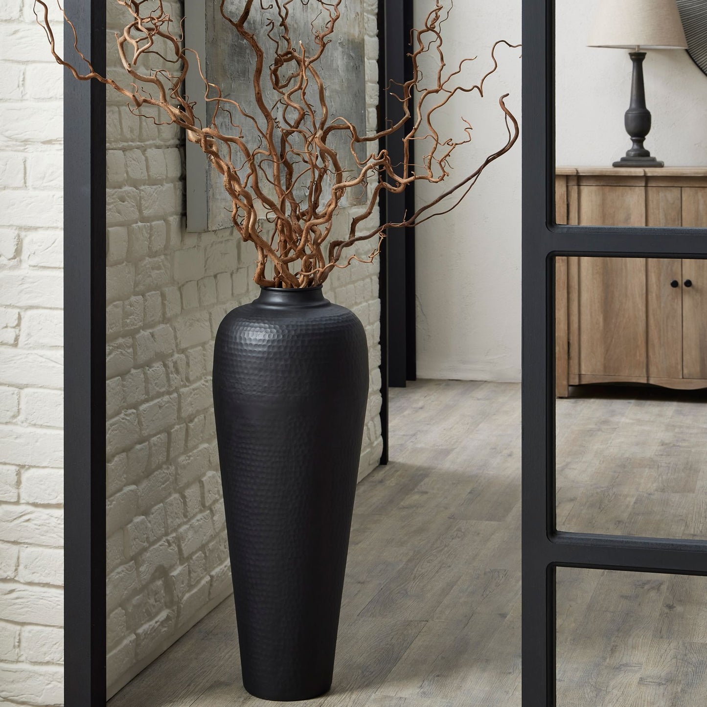 Matt Black Medium Hammered Vase Without Lid