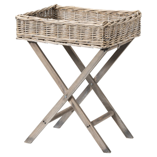 Elegant Grey Wash Wicker Butler Tray Basket - Small